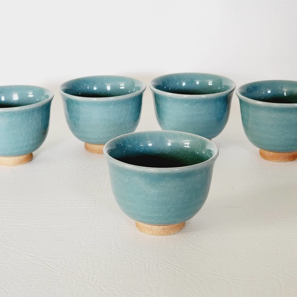 Vintage Handmade Sake Cup Japanese Ceramic Tea Cup Set of Five - Picture 1 of 14